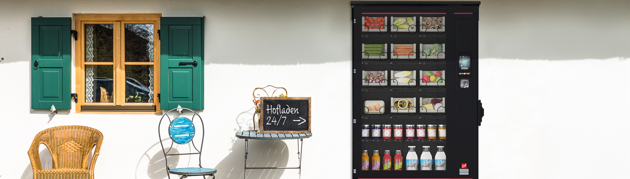 Ein Automat als Hofladen auf einem Bauernhof